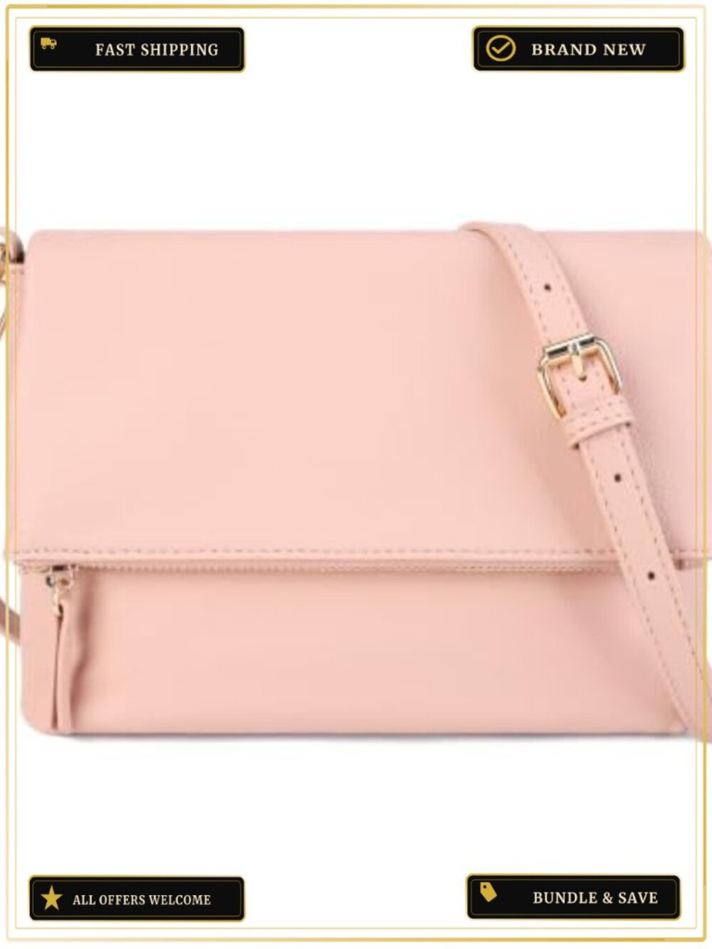Vegan PU Leather Crossbody Purse with Adjustable Strap, Detachable Shoulder